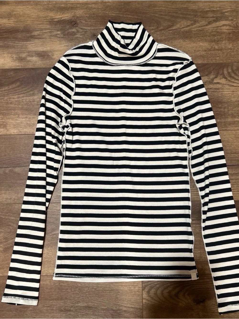 Free People Striped Black & White Turtleneck Long Sleeve Top